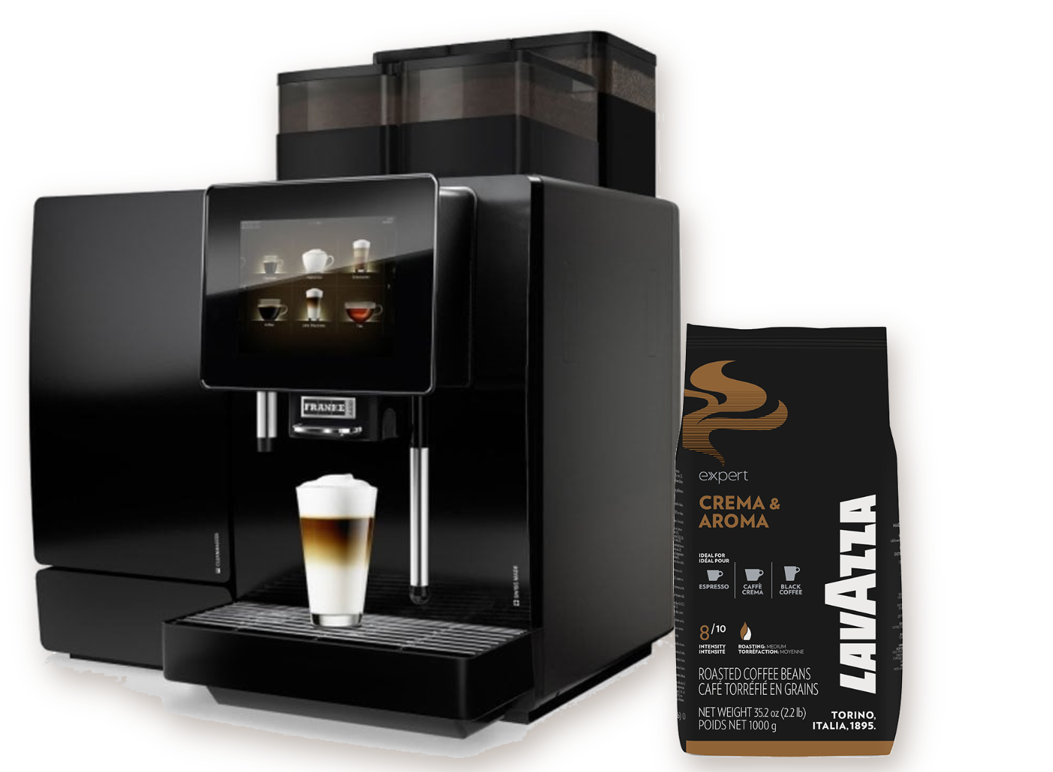 Franke A400 süper otomatik kahve makinesi ve Lavazza Expert Crema & Aroma 1 kg çekirdek kahve